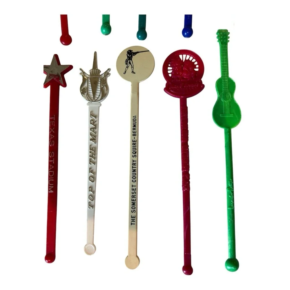 Lot Of 13 Vintage Plastic Souvenir Swizzle Sticks TX Stadium, Polo's, Cork Club